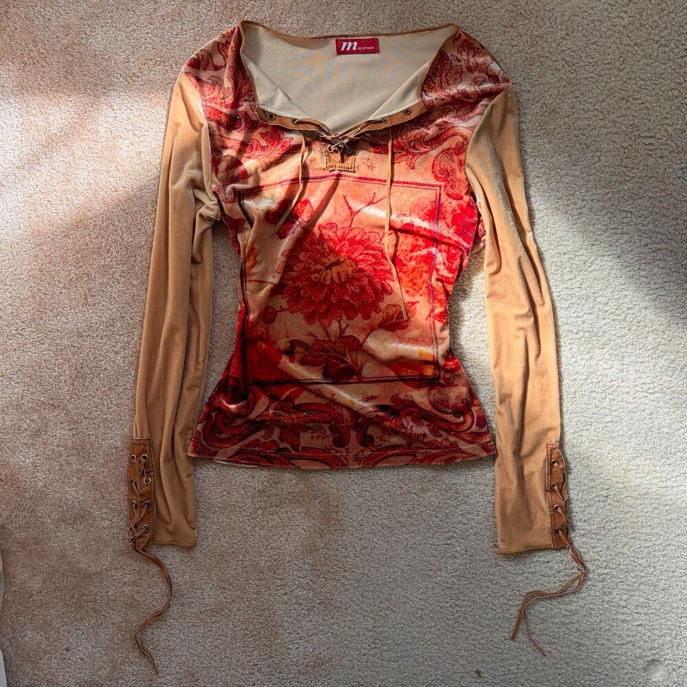 y2k vintage italian style baroque velvet lace up top boho